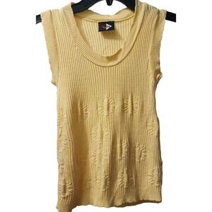 Vintage Boundaries Yellow Knit Tank Top Sleeveless Floral Pattern‎ Casual